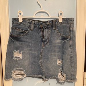 Medium Wash Jean Skirt with distressing